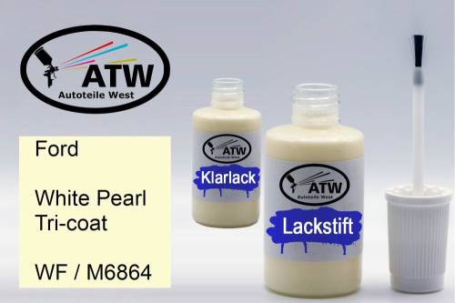 Ford, White Pearl Tricoat, WF / M6864: 20ml Lackstift + 20ml Klarlack - Set, von ATW Autoteile West.